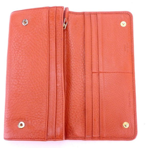 Authentic PRADA purse Zippered Wallet Ladies Mens Logo Orange Gold Leather - Picture 4 of 7